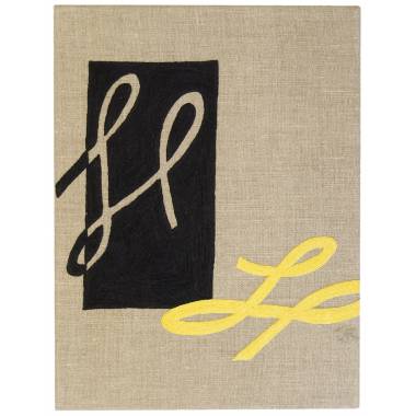 Judy Ross Textiles Hand-Embroidered Linen Cheerleader Panel black/lemon
