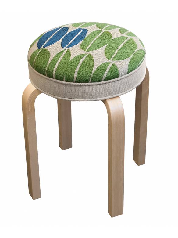 Judy Ross Textiles Hand-made Seeds Stool Furniture wheat/asparagus/blueberry